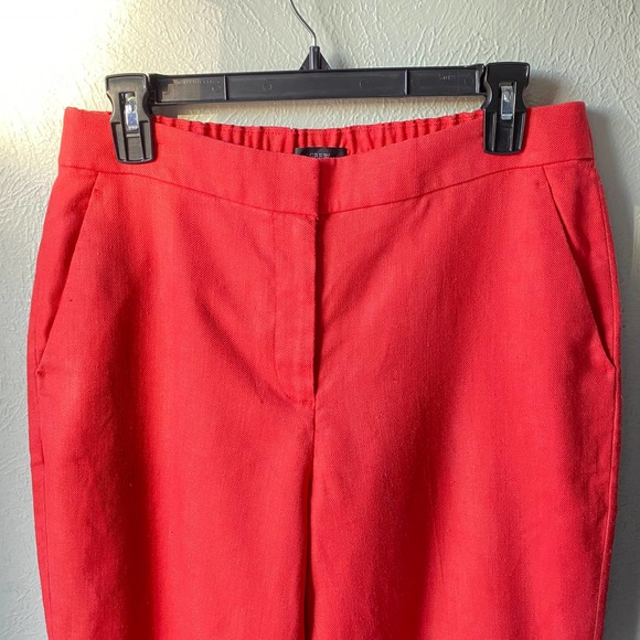 J.Crew Red Linen Blend Slit Hem Cropped Pants Elastic Waist Back Women's Size 8T - Picture 2 of 10